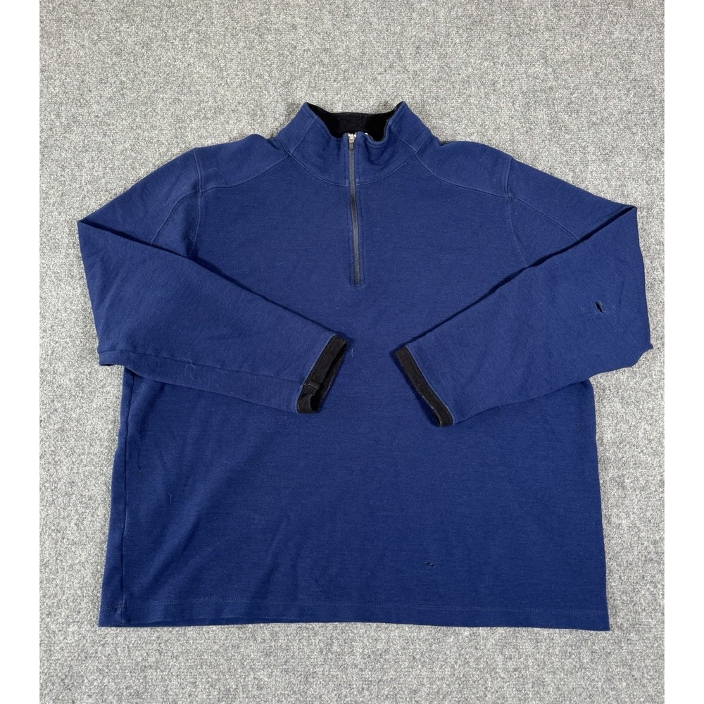 Ibex Sweater Mens XL Blue Merino Wool Quarter Zip Pullover Made USA Heavyweight